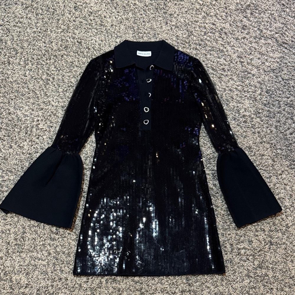 Black Sequin Dress with Flared Sleeves
